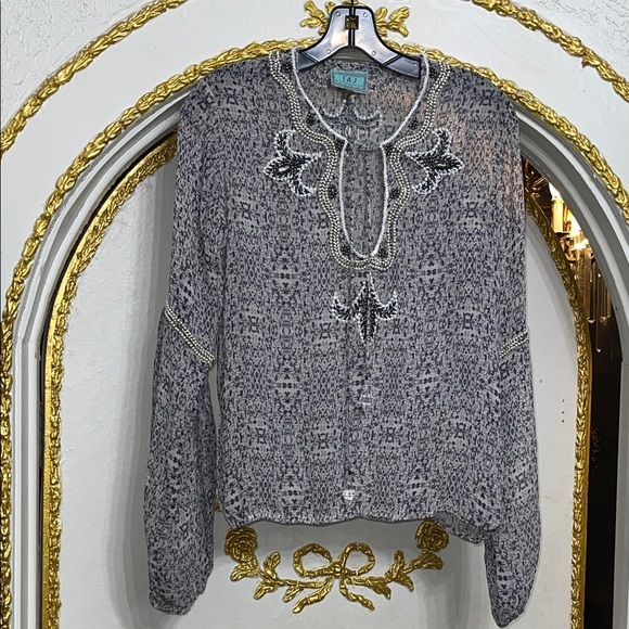 TAJ by Sabrina Crippa 100% Silk Embroidered Beaded Resort Wear Blouse | Size S - Picture 2 of 8